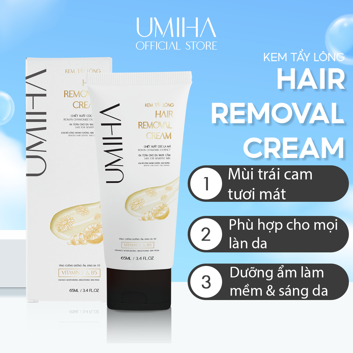 Combo tẩy và triệt lông UMIHA dùng cho Bikini, Chân, Tay, Nách, Ngực, Bụng, Body toàn thân vĩnh viễn tại nhà an toàn hiệu quả
