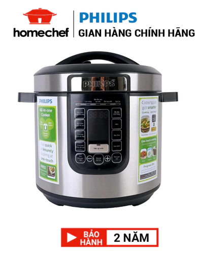 Nồi áp suất điện tử Philips HD2137/65, dung tích 6L, công suất 1000W, bảo hành 2 năm chính hãng