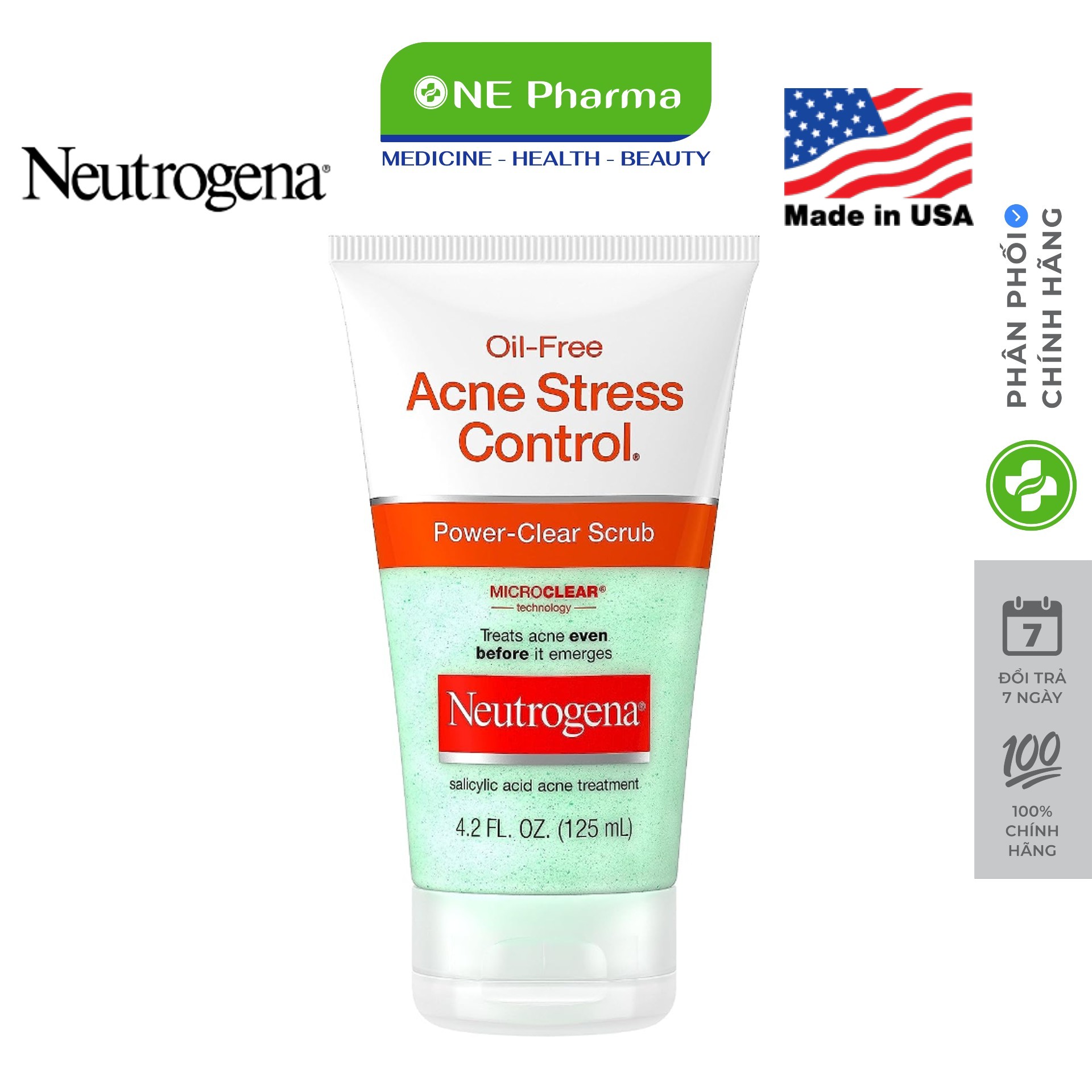 Sữa Rửa Mặt Tẩy Tế Bào Chết Neutrogena Oil-Free Acne Stress Control 125ml