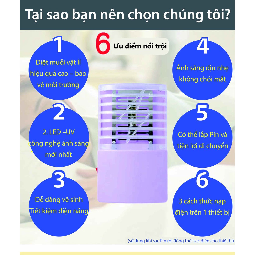 Đèn bắt muối mini sóng âm đèn led UV siêu lợi hại - diệt muỗi diệt côn trùng các loại