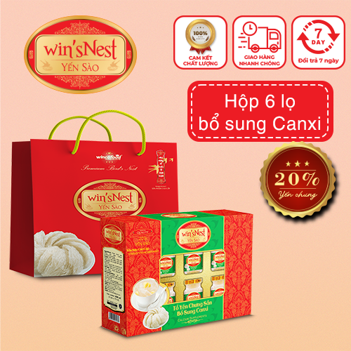 Yến Sào win'sNest Tổ Yến Chưng Sẵn Bổ Sung Canxi 20% (6 Lọ/Hộp)