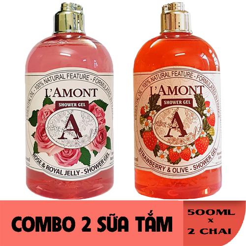2 chai Sữa Tắm LAmont En Provence Hương Hoa Hồng và Hương Dâu Tây 500ML/Chai