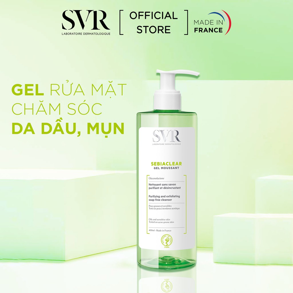 Gel rửa mặt svr sebiaclear gel moussant dành cho da dầu, mụn 55ml, 200ml, 400ml