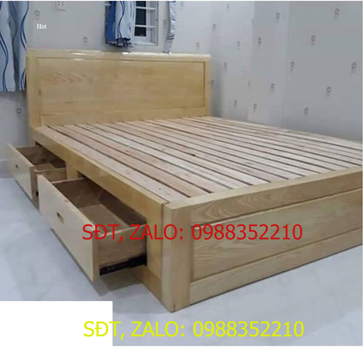 Giường ngủ gỗ sồi ngăn kéo vạt thường, giường gỗ ngăn kéo cao cấp