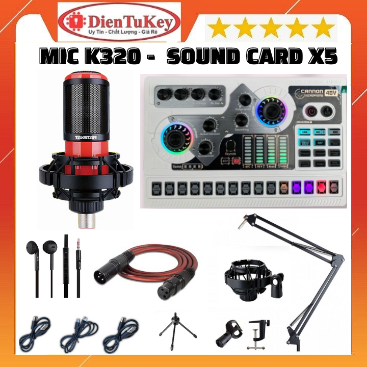 Bộ Sound Card X5, Micro TAKSTAR PC K320 kèm tai nghe chuyên Hỗ Trợ nguồn 48v Hát Autotune , Livestream , Thu Âm