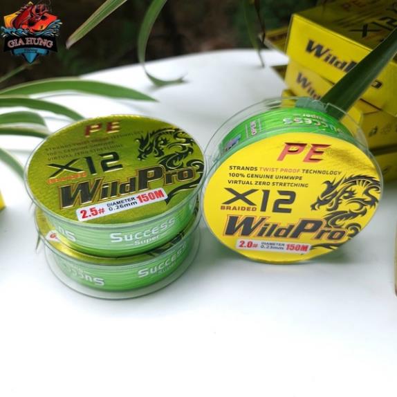 Dây dù câu cá pe lure x12 wild pro 150m, dây câu cá, mịn, dù nổi
