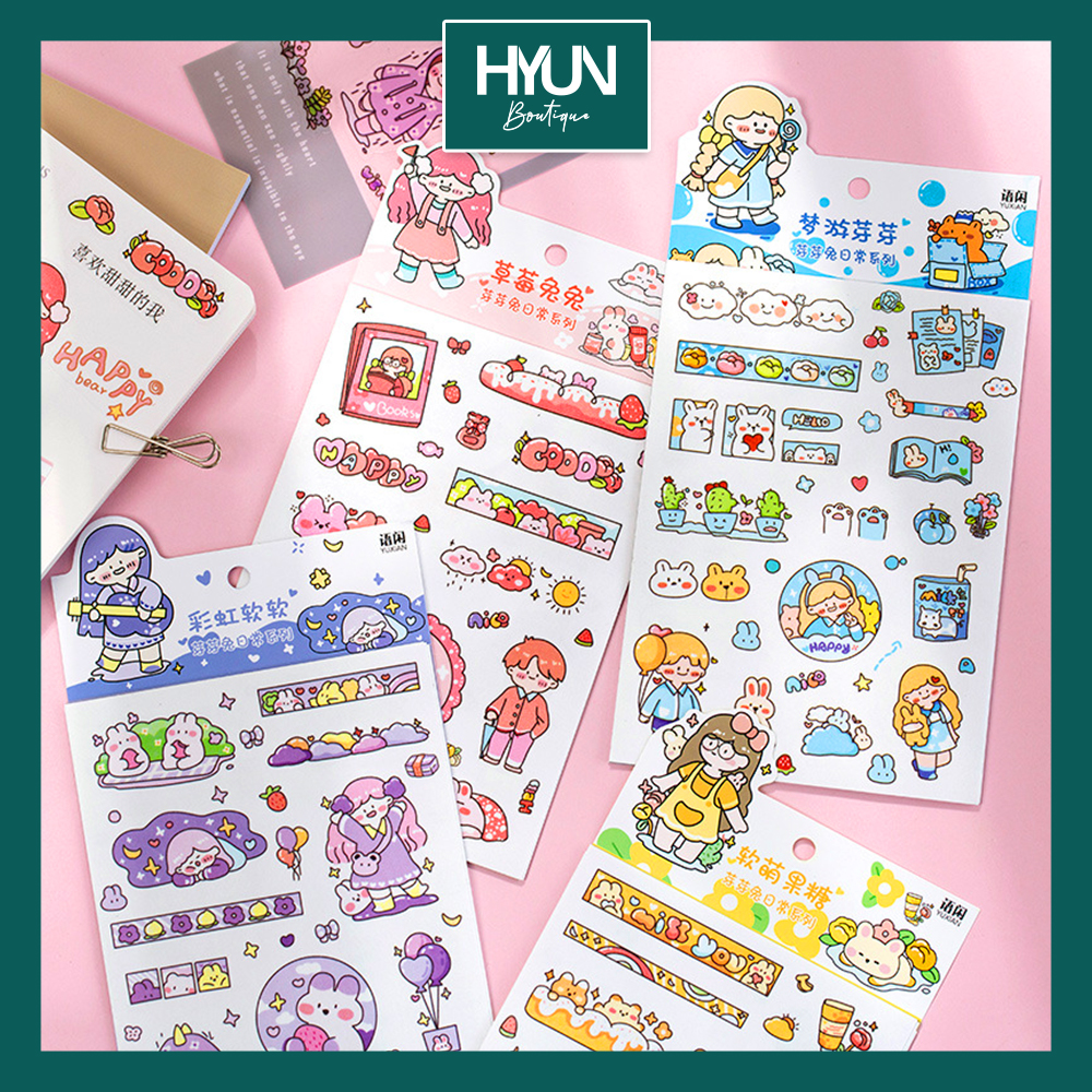 [HCM]SET 6 tờ sticker - Bud Bunny Hyun Boutique - Trang trí bullet journal DIY