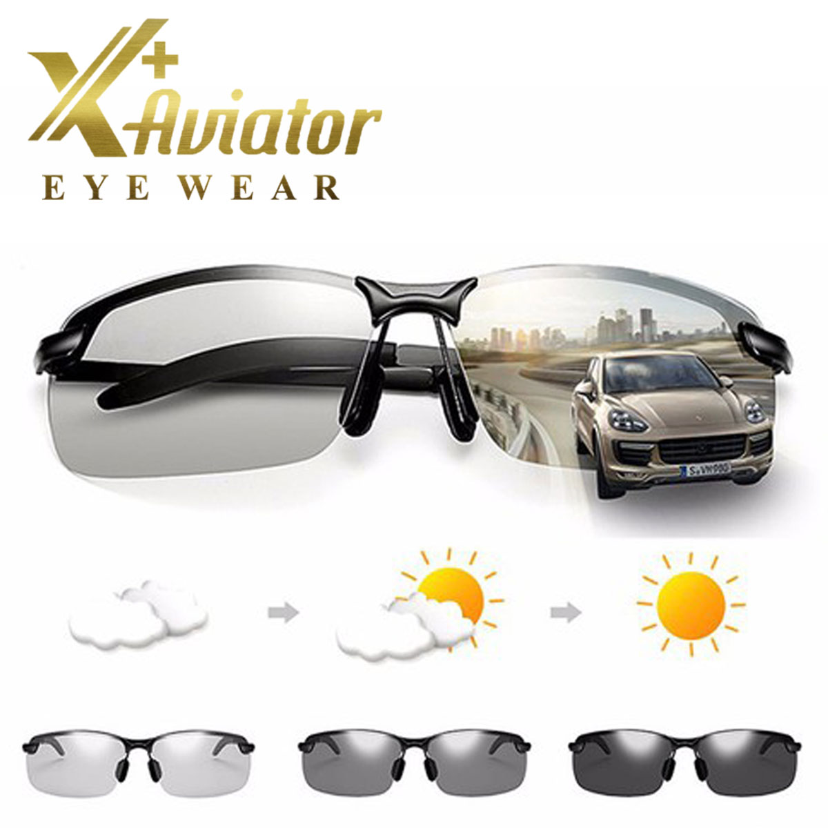 Mắt Kính Nam Nữ A3043 Kiểu Dáng Phi Công, Kính Đổi Màu Đi Ngày Và Đêm Tròng Kính Polazide Phân Cực Chống Chói Chống Tia UV 400  Gọng Kính Siêu nhẹ Hợp Kim Nhôm- Magie Uốn Được Ôm Vừa Mặt Ngăn Bụi Khi Lái Xe