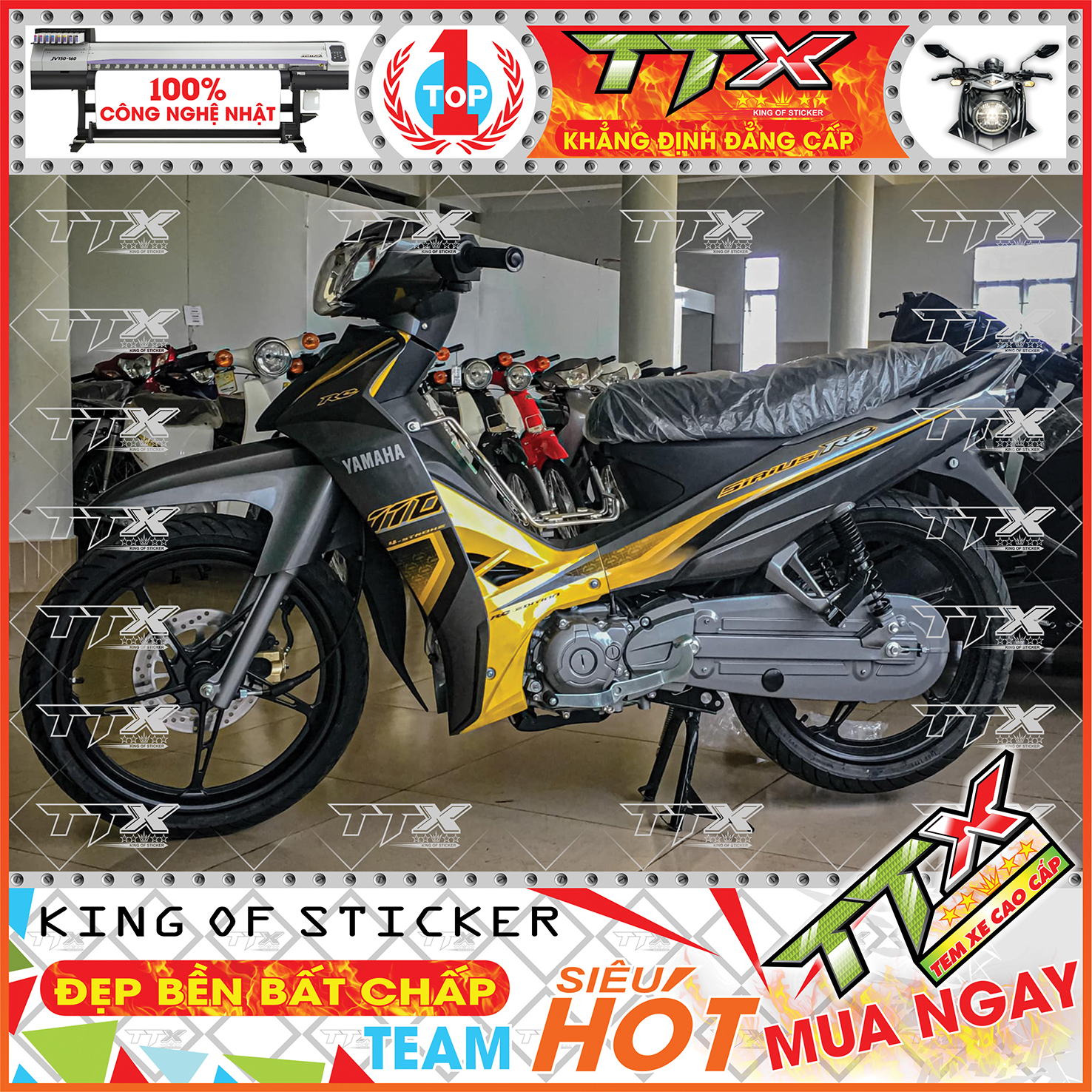 Tem xe sirius đen vàng rc 2022 - tem dán xe sirius rc 110 vàng đen siêu đẹp - mẫu tem rời sirius đen vàng