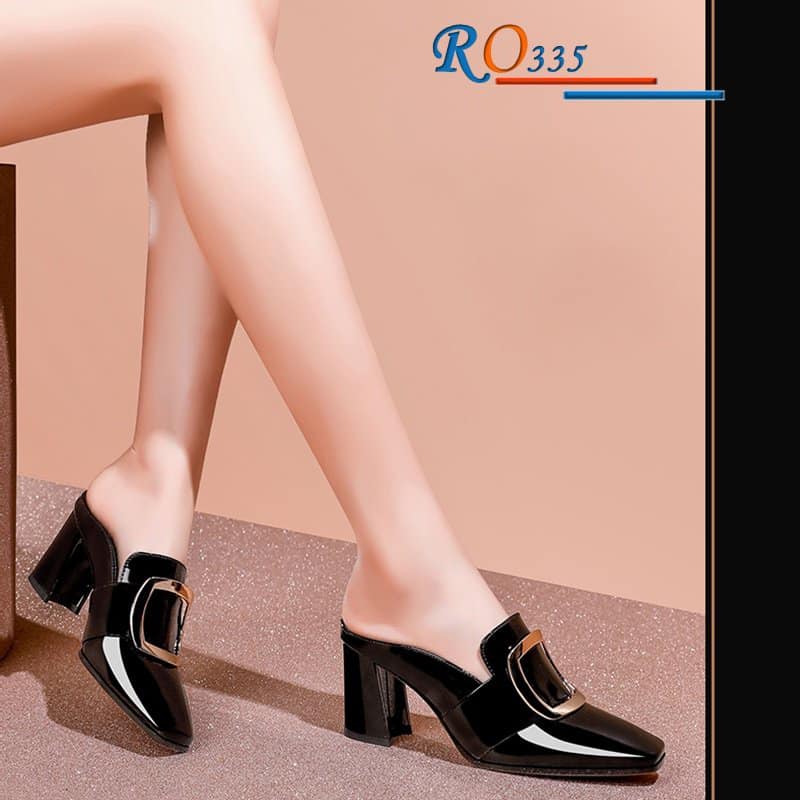 Giày dép cao gót nữ 7cm đế trụ hàng hiệu Rosata mũi bầu RO335