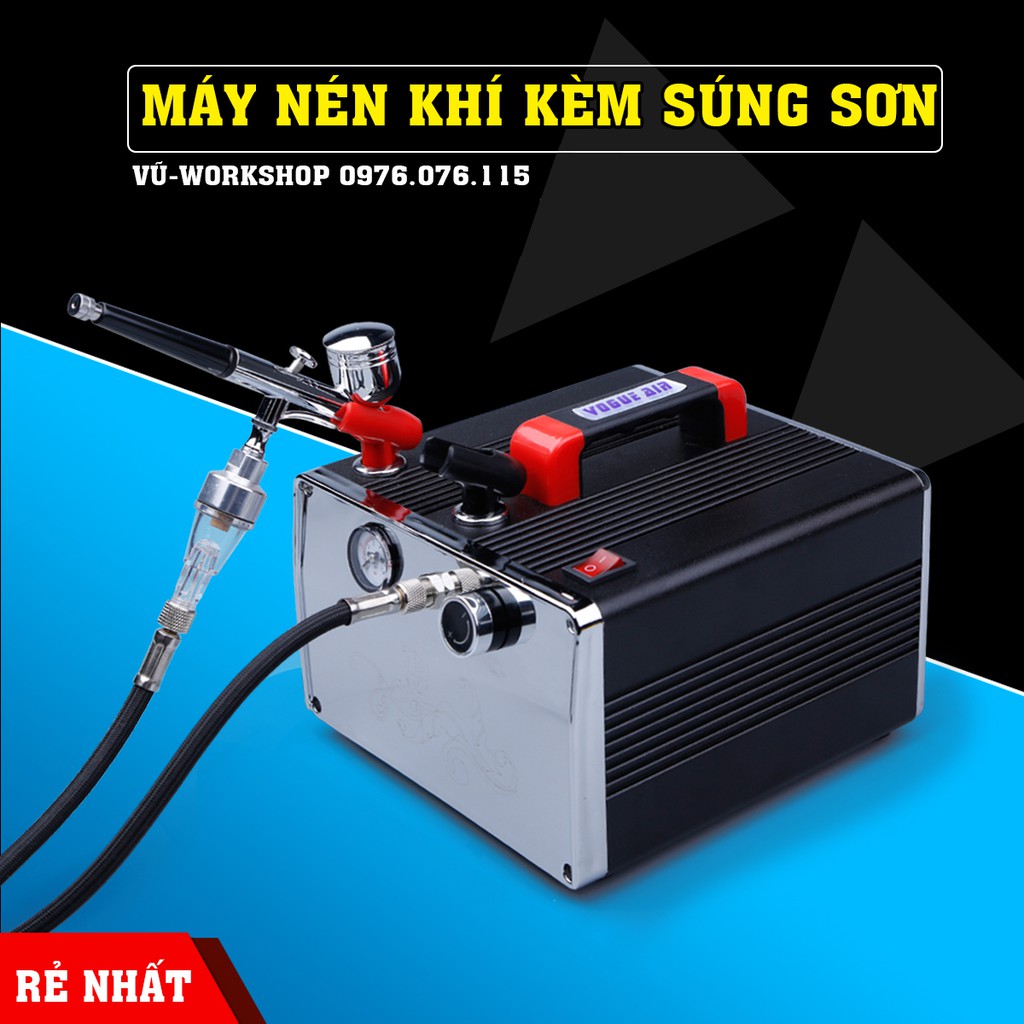 Máy nén khí mini AB217 kèm .s.ú.n.g. phun sơn Airbrush HD-130, Máy phun sơn nghệ thuật.