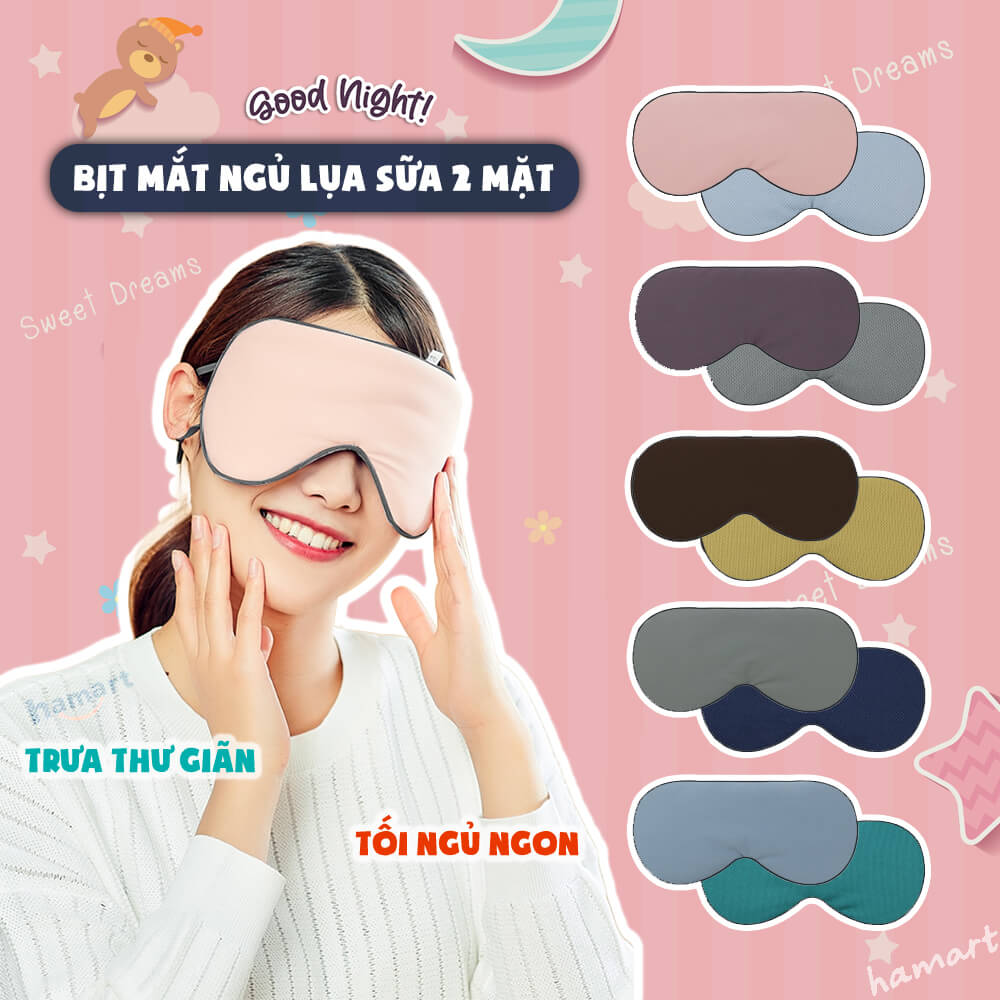 Miếng che mắt ngủ lụa mềm 2 mặt hamart bịt mắt ngủ vải lưới mắt chim thoáng khí cao cấp