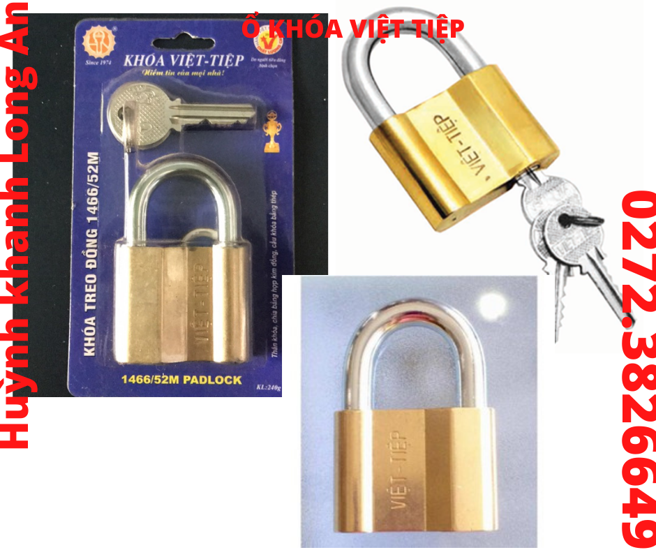Ổ Khóa Cửa Treo Việt Tiệp Đồng Thau 5 Phân 1466/52M (Khóa Bằng Chìa)