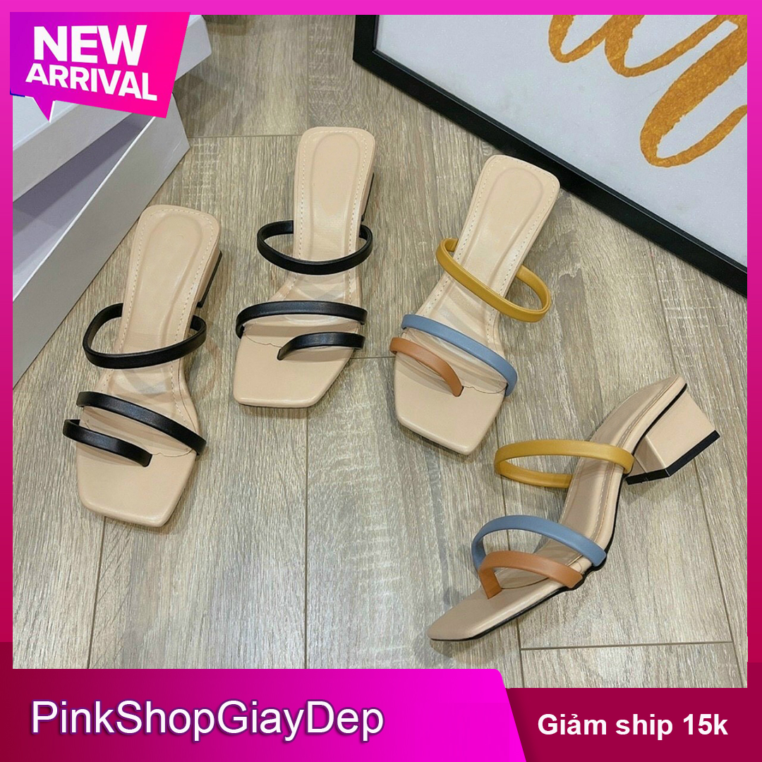 Dép cao gót PinkShopGiayDep gót vuông 3 phân quai phối dây cực xinh G33DV