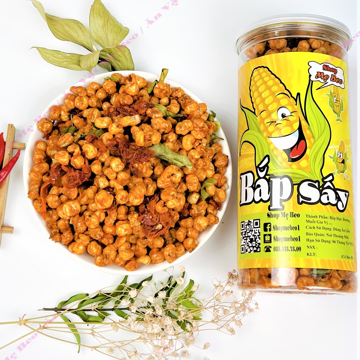 [ HOÀN TIỀN 10% ]350Gr Bắp Bắp Sấy Rim Khô Bò Lá Chanh Cực Ngon