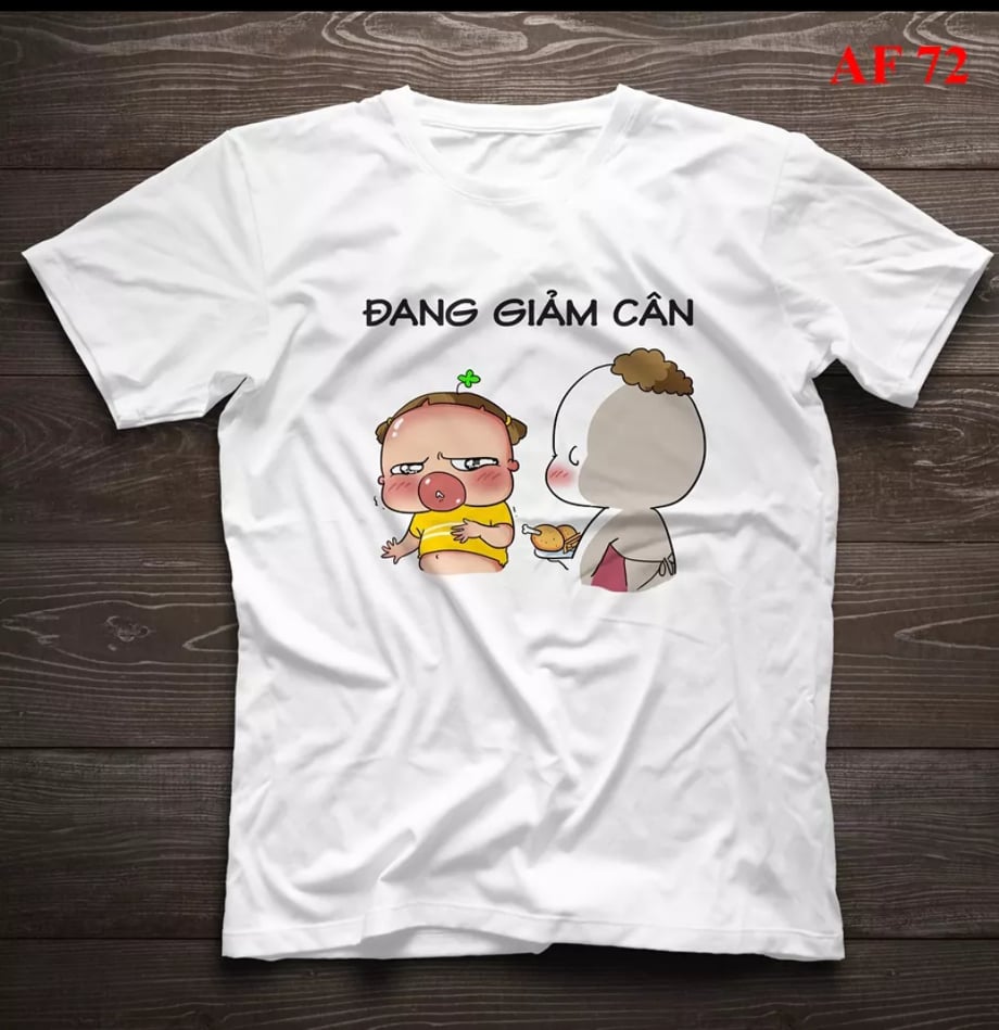 (Hỗ trợ phí vận chuyển) Áo thun nữ form rộng Hàn quốc in hình Quỳnh Aka Đang Giảm Cân dễ thương vải dày mịn mát