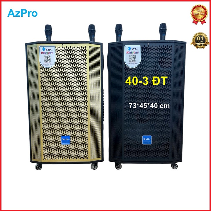 Loa kéo Bluetooth chính hãng AZPRO,AZ-1508-A,Bass 40-3 đường tiếng mạch 10 núm chỉnh có Reverb,Tặng 