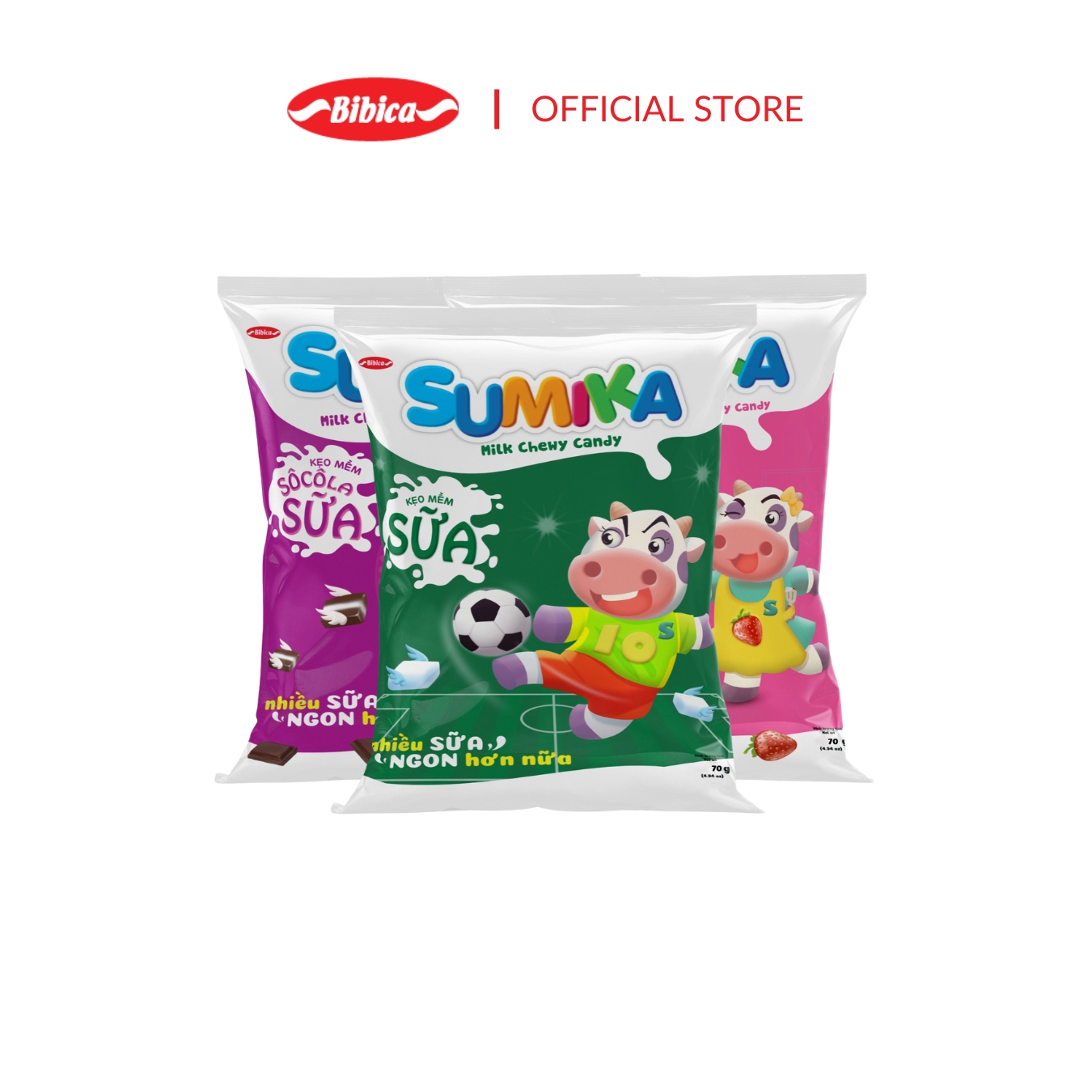 Combo 3 kẹo mềm sumika sữa - dâu - socola bibica 70g