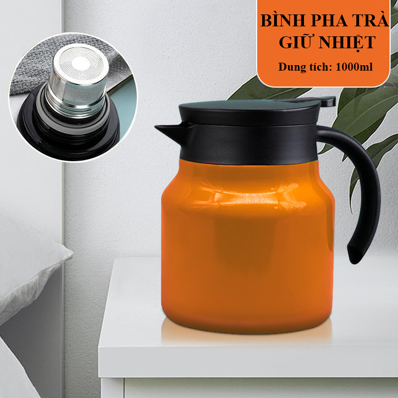Bình pha trà giữ nhiệt có lưới lọc bằng Inox, Ấm pha trà giữ nhiệt Inox dung tích 1000ml