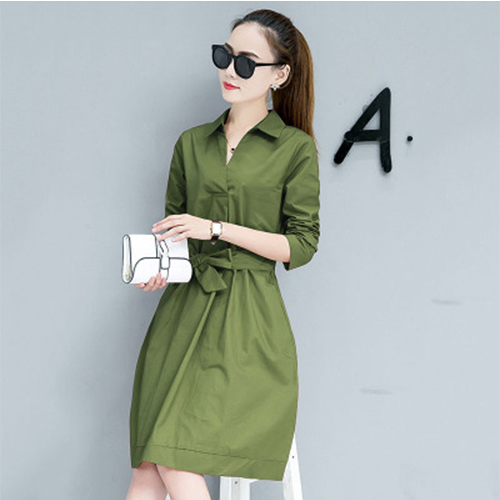 Váy sơ mi thiết kế vintage cổ sơ mi, xanh bộ đội