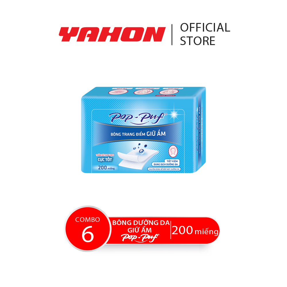 Combo 6 Hộp Bông Dưỡng Da Giữ Ẩm POP-PUF Airlaid, 200 Miếng/Hộp