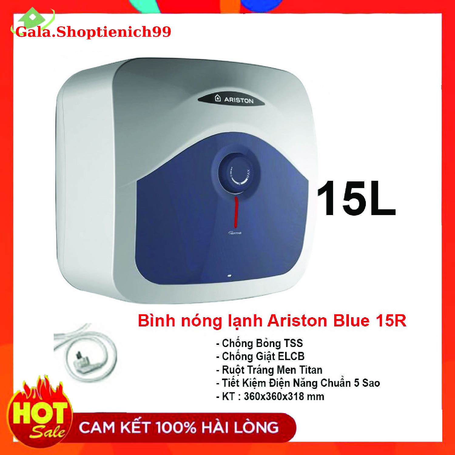 Bình Nóng Lạnh AristonBlu 15l Chính Hãng Cao Cấp-Hỗ Trợ Lắp Đặt