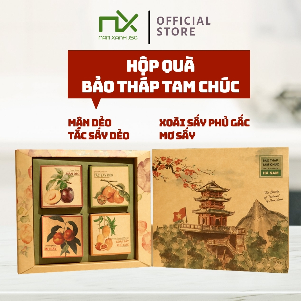 Hộp quà 4 mứt sấy Nam Xanh ( Mơ, Mận, Tắc, Xoài phủ Gấc)