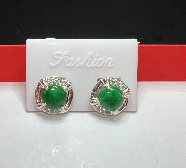 [HCM]Bông tai bạc 925 bọc đá cẩm thạch tự nhiên,hàng shop tự gia công ( xanh ngọc)