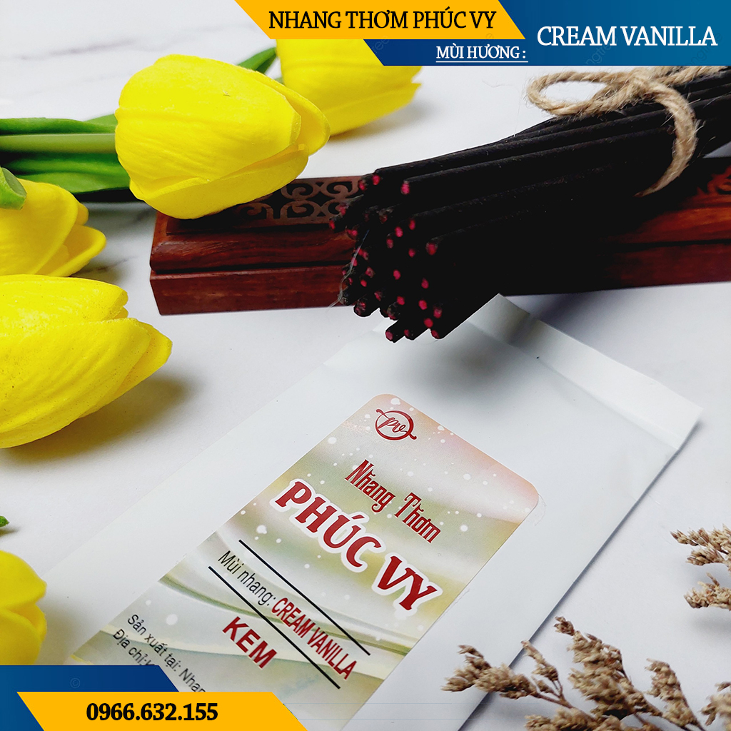 Nhang Thơm Phúc Vy Hương Cream Vanilla - Túi 39 Cây 28cm, Ít Khói, Thơm Nhẹ, Dễ Chịu, Không kích mũi