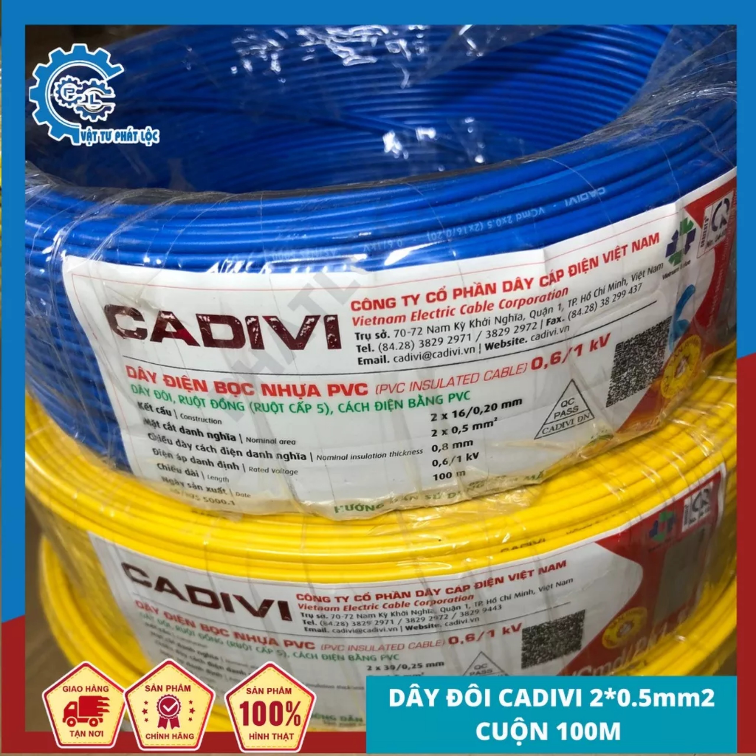 Dây điện đôi cadivi 2x0.5 mm - cuộn 100 mét , dây điện đôi mềm 1 lớp vỏ