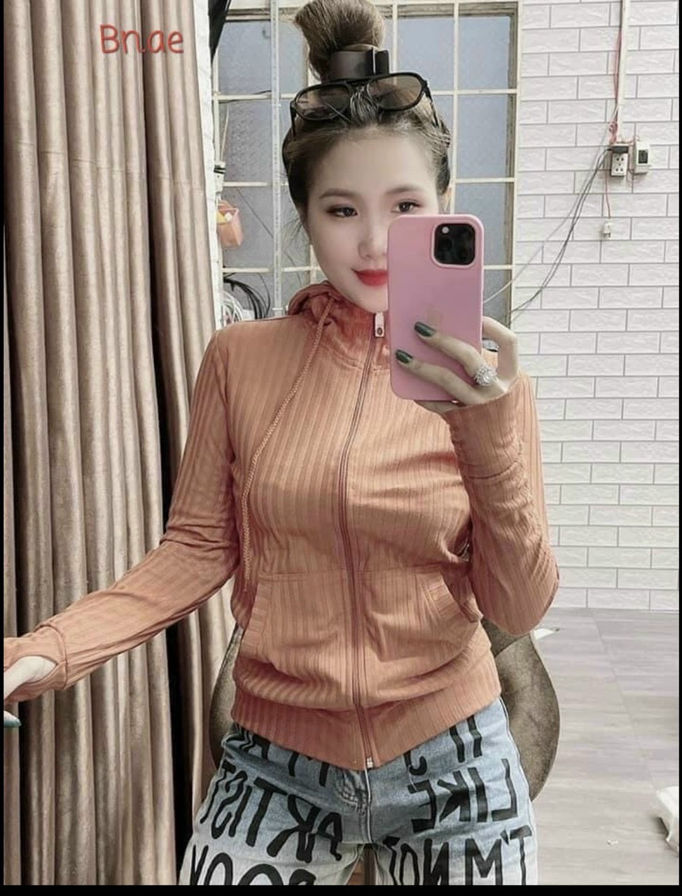 Áo khoác len gân nữ qcc khóa kéo kim loại nón trùm đầu thời trang siêu đẹp