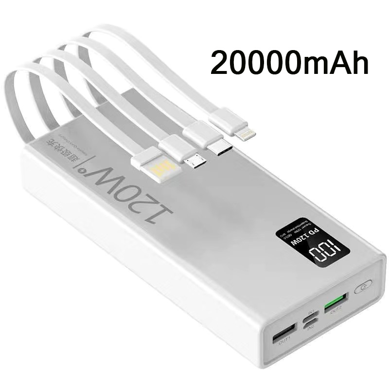 Kaka Power Bank Backup Battery 20000Mah 30000Mah Super Fast Charging 120W Pd22.5W with 4 Charging Cables Led Screen 2-Way Fast Charging 4 Cables Power Bank Charging Treasure - 7