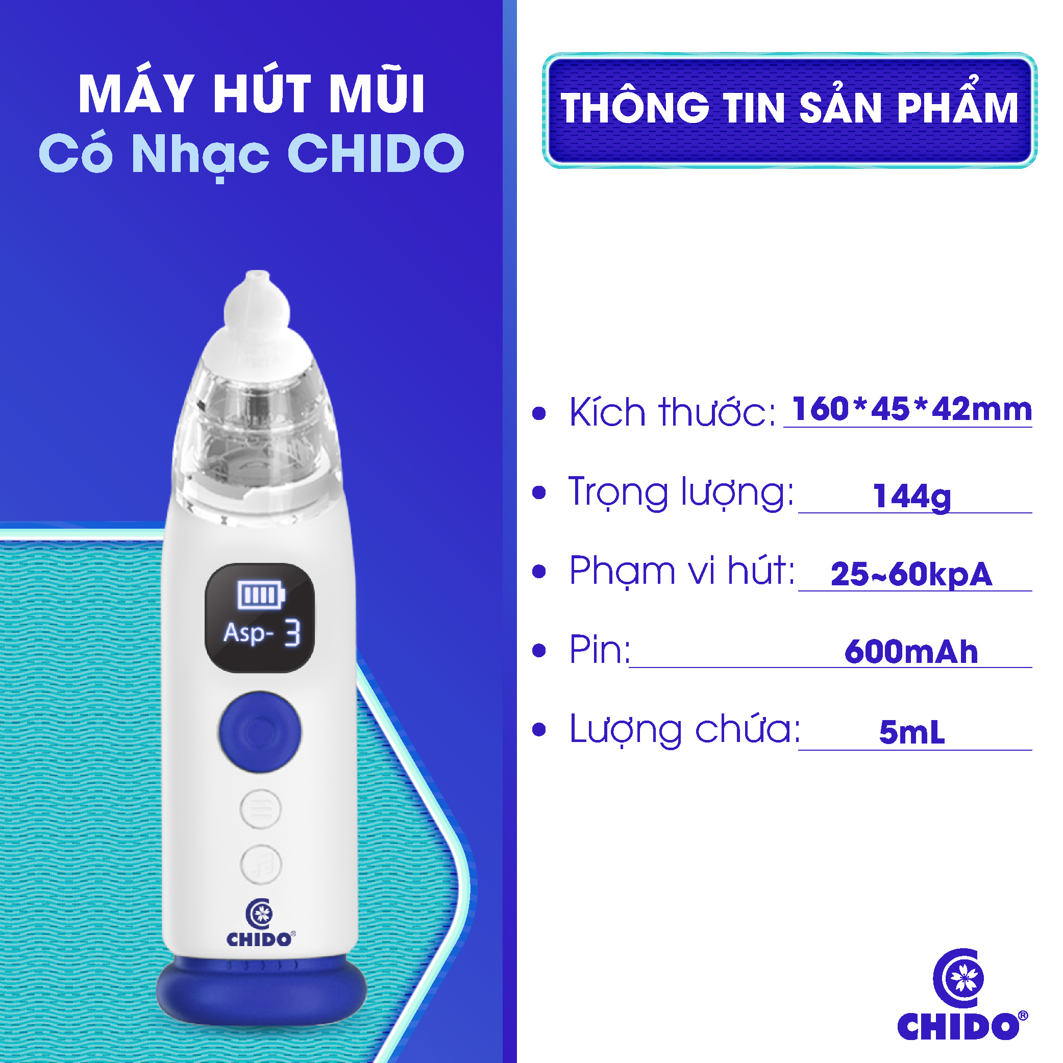[CHÍNH HÃNG] Máy hút mũi điện Chido dụng cụ hút dịch mũi cao cấp dành cho bé từ 0 - 5 tuổi Công Nghệ Nhật Bản bảo hành 2 năm