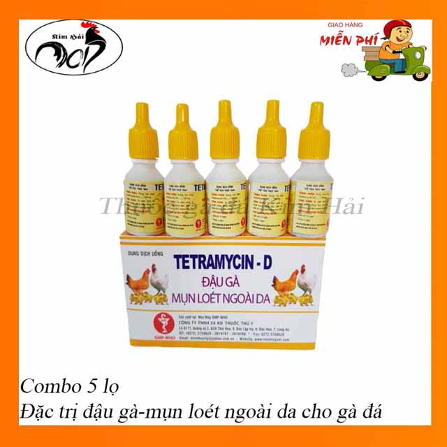 Đậu Gà Tetramicin D-[combo 5 lọ x10ml]-chuyên dùng cho gà bị đậu,mụn loét ngoài da hiệu quả.