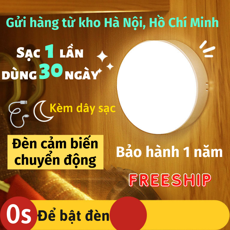Đèn Cảm Biến, Đèn Led Tròn Cảm Ứng Chuyển Động Dán Tường Sạc USB     LEON STORE