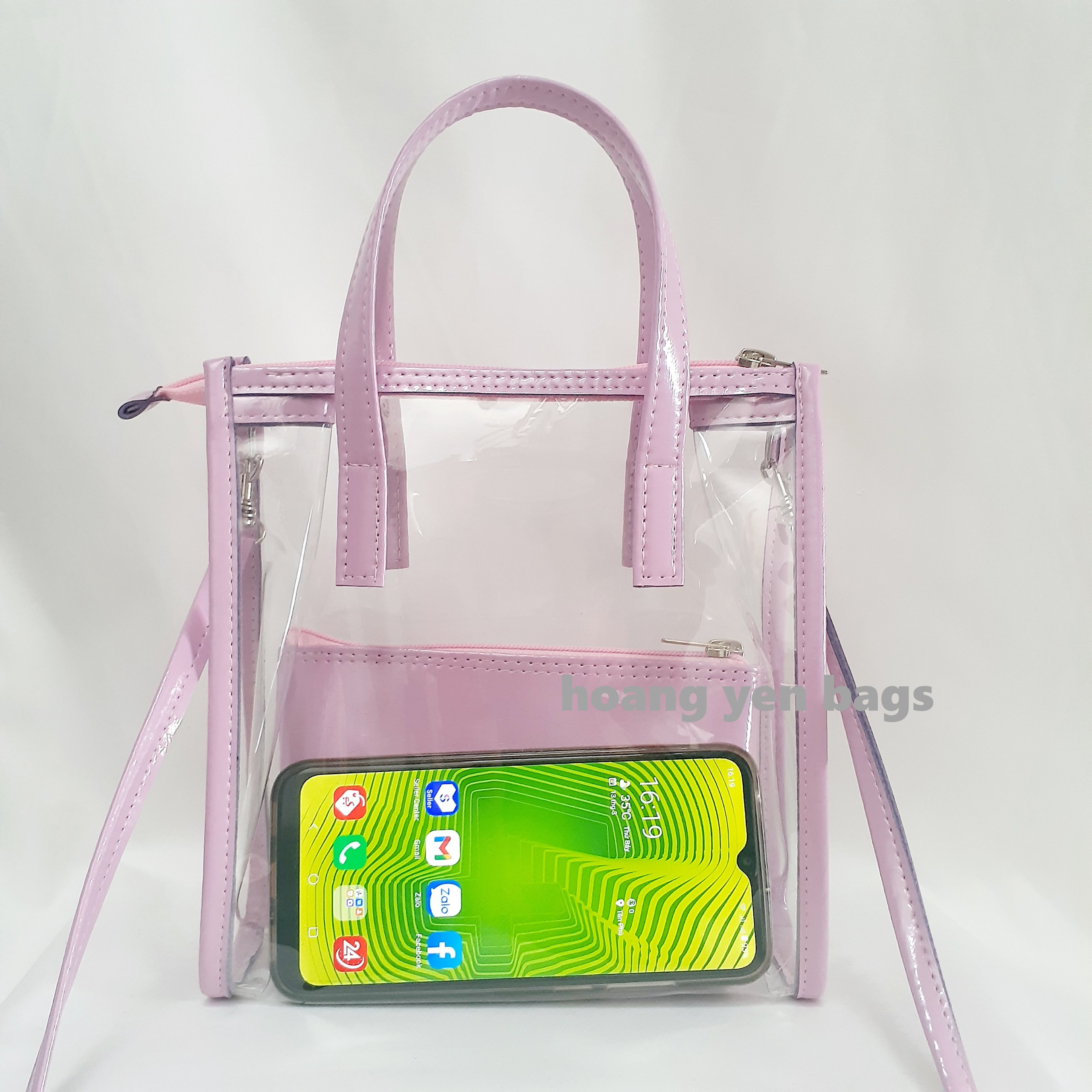 [Hcm] 2-in-1 Transparent Tote Bag, Portable, Cross-Body Carryable, with Zipper, Can Hold Large-Sized Phones, with Matching Cross-Body Strap - 7