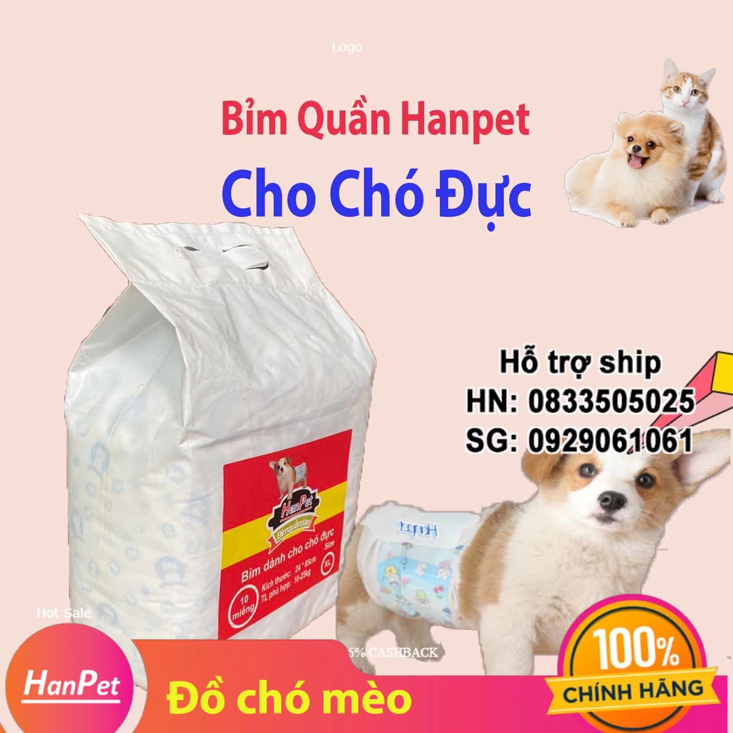  Hanpet - Tã bỉm chó  đực  Bịch 10 miếng  Bỉm dán cho chó đực dạng băng rốn 