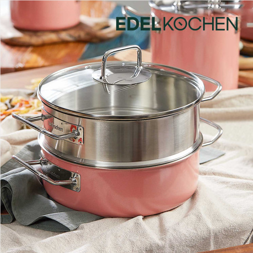 Nồi hấp Edelkochen Inox Solid Hồng 3 lớp 24cm kèm xửng hấp