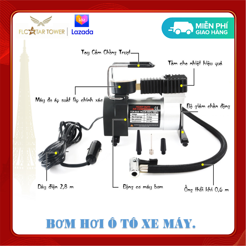 Bơm Điện 12V Mini Công Suất Lớn - Bơm Hơi Ôtô Xe Nén Khí Xe Máy Ô Tô Xe Đạp. Tiện Lợi Khi Mang Trên Dọc Đường.