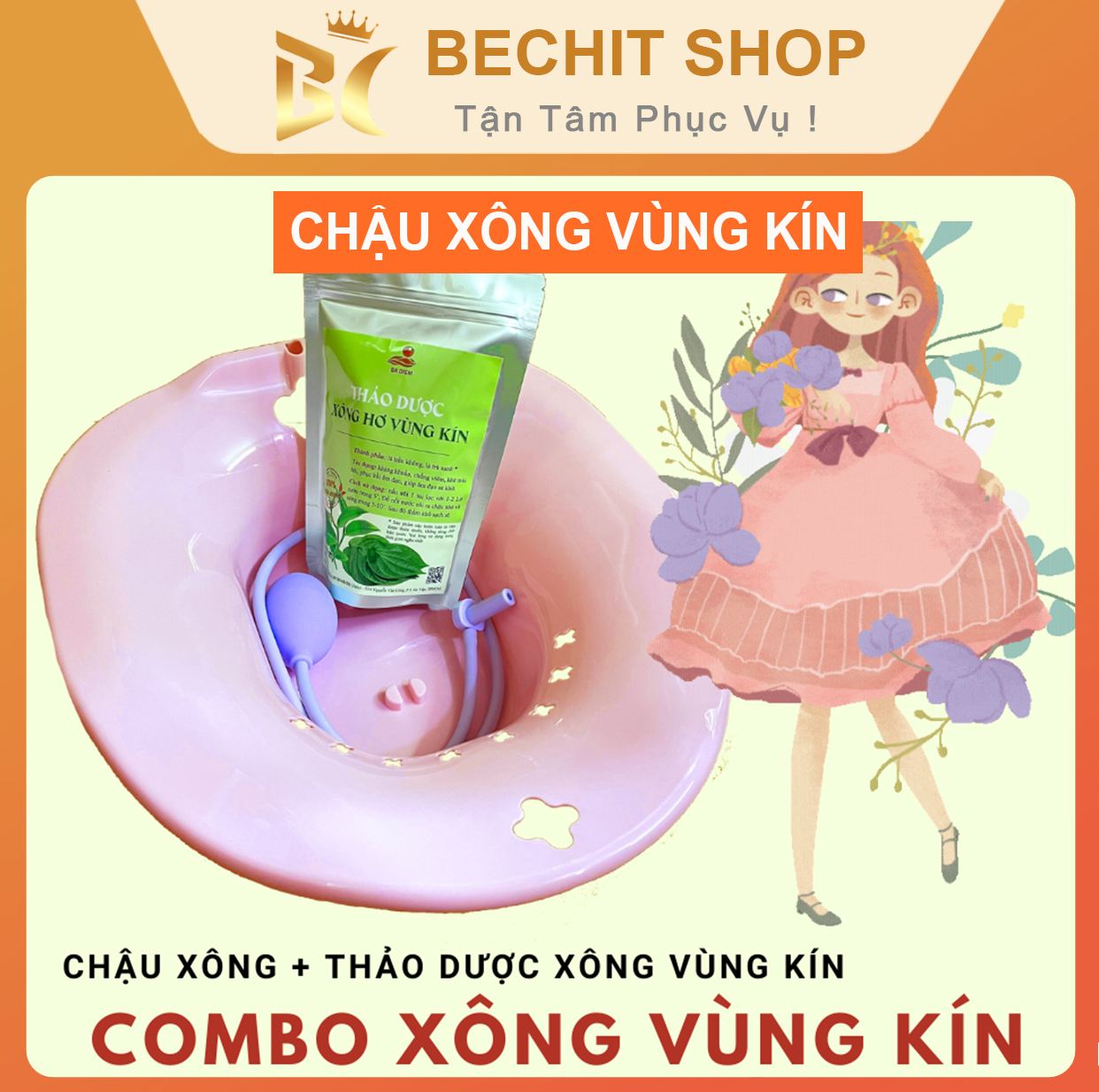Chậu xông vùng kín dùng vệ sinh sau sinh, chậu xông trĩ, bô xông vùng kín | shop bechit