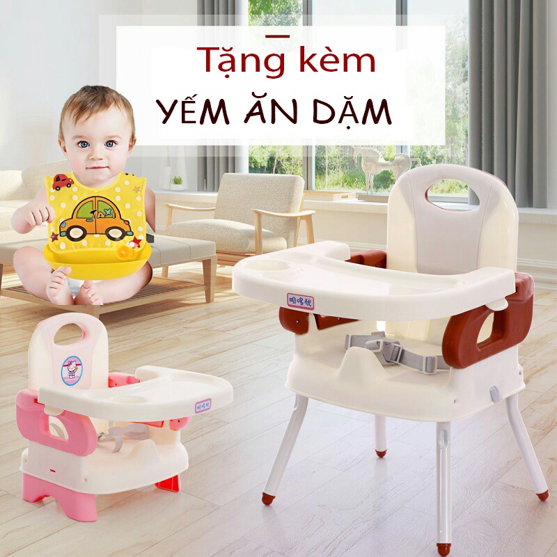 Ghế ăn dặm gấp gọn cho bé tặng kèm yếm máng ăn dặm