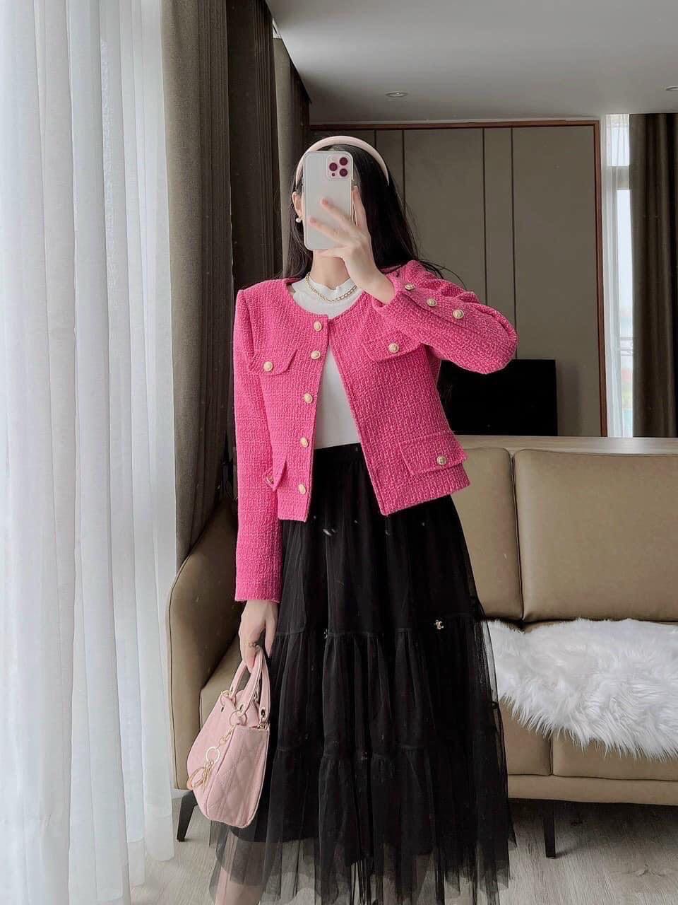 Áo khoác dạ nữ tweed 2 lớp siêu hót