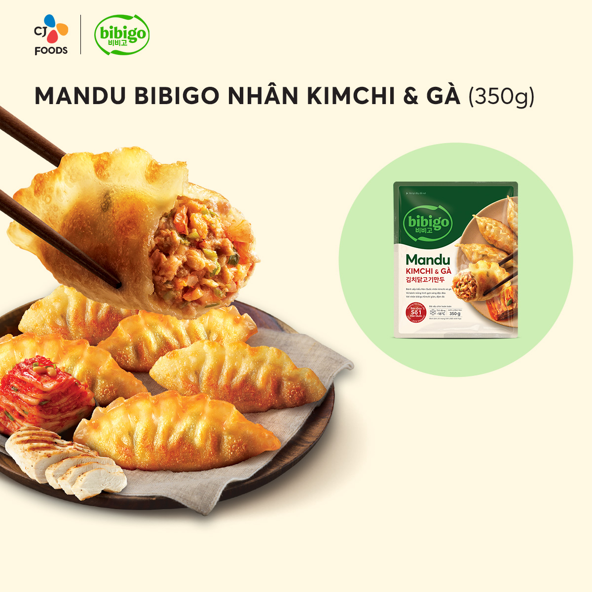 [HCM-HN] Bánh xếp Mandu Bibigo Kimchi và Gà 350g