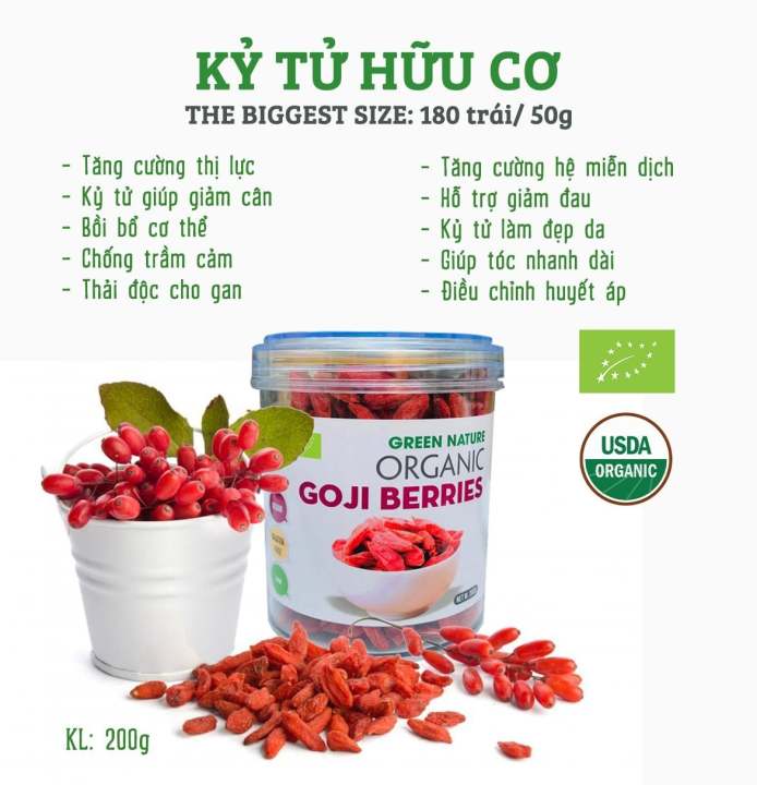 HÀNG CHUẨNKỷ Tử Hữu Cơ Ninh Hạ Green Nature Organic Goji Berries 200g