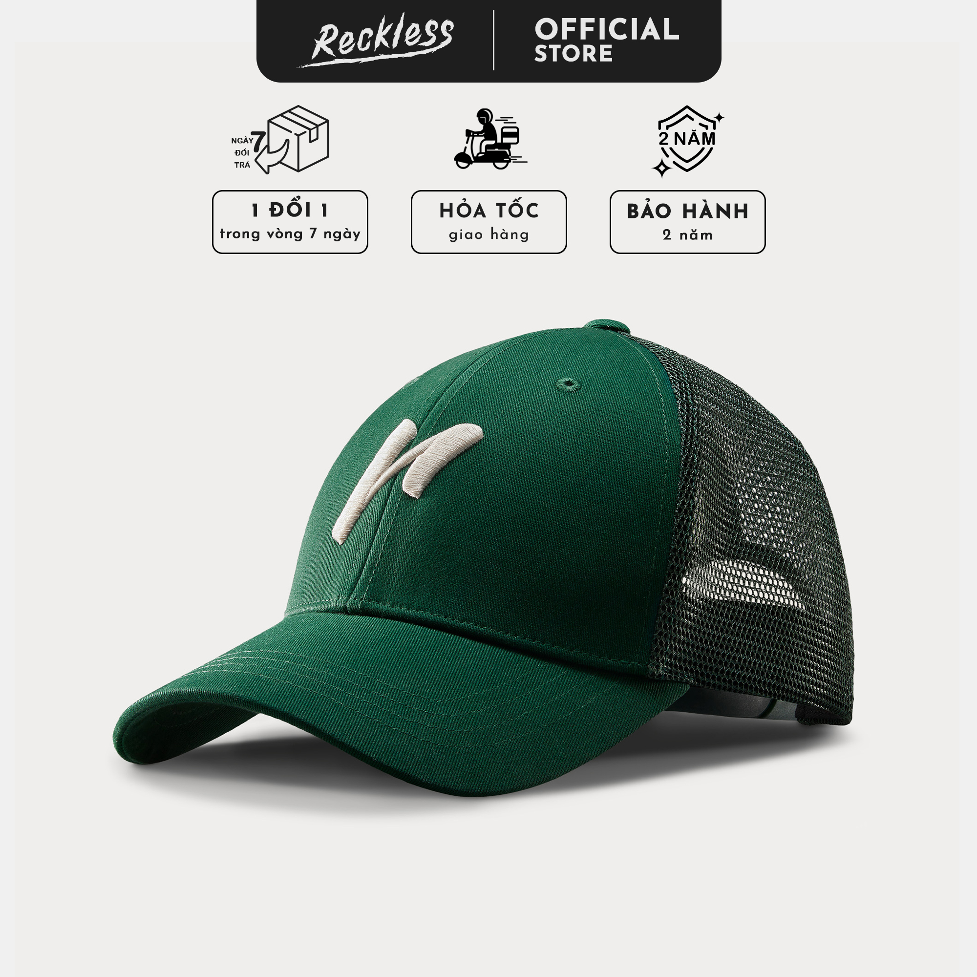 Nón lưỡi trai có lưới reckless signature mesh-back cap - nón thể thao, dã ngoại - vải kaki cotton