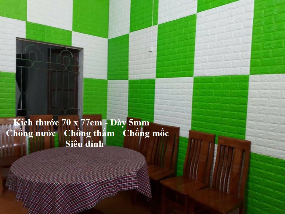 [Giá rẻ] BỘ 20 TẤM XỐP DÁN TƯỜNG 3D GIẢ GẠCH màu xanh lá (DÀY 5mm) - KT 1 tam: 70X77cm - CHỊU LỰC SIÊU DÍNH, CHỐNG NƯỚC, CHỐNG ẨM MỐC