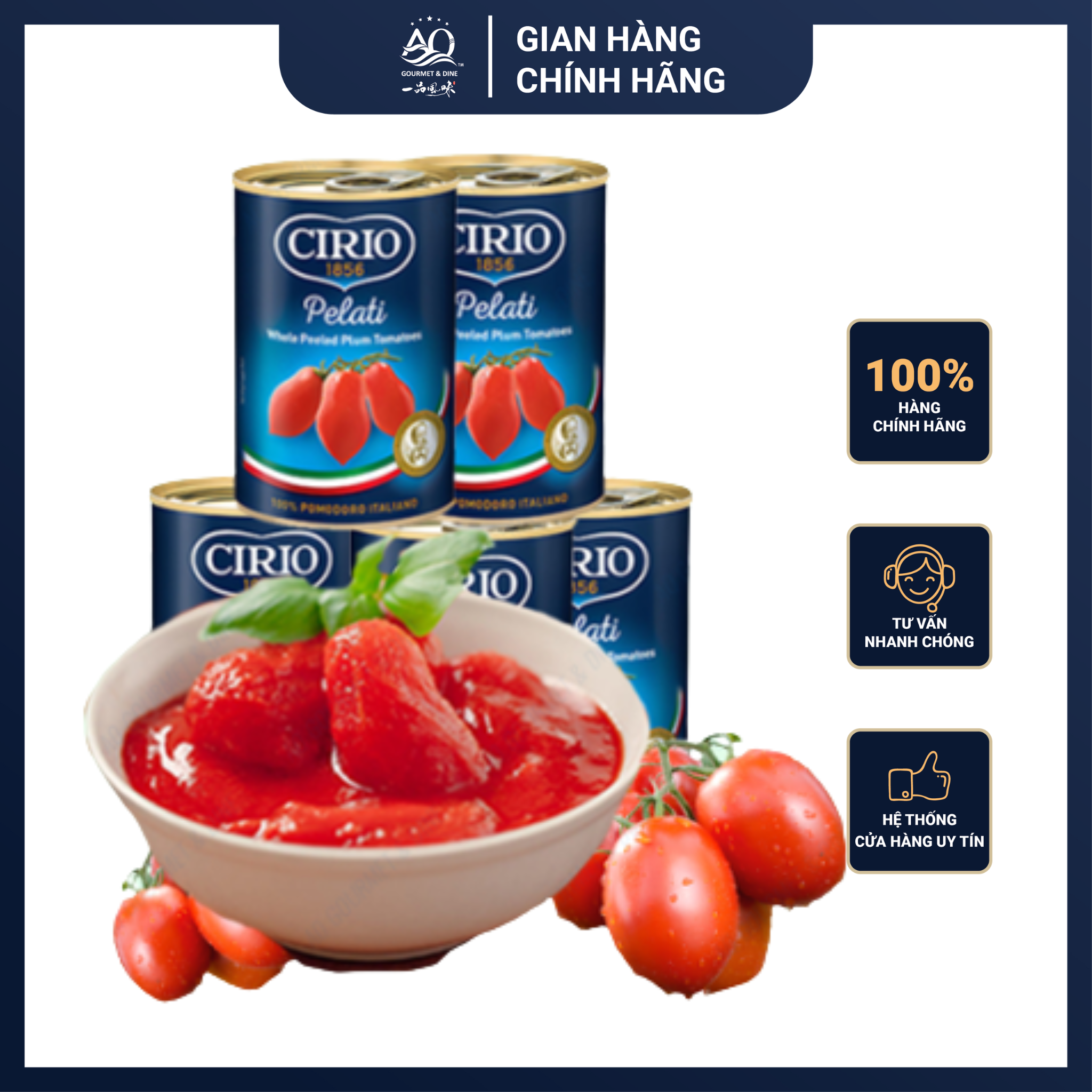 Cà chua bóc vỏ cirio 400g - cirio whole peeled plum tomatoes pelati 400g