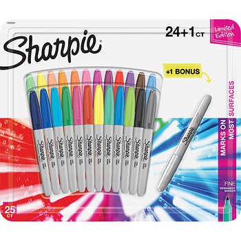 Sharpie Fine Point 25 Permanent Markers - 24 Assorted and 1 Metallic Silver