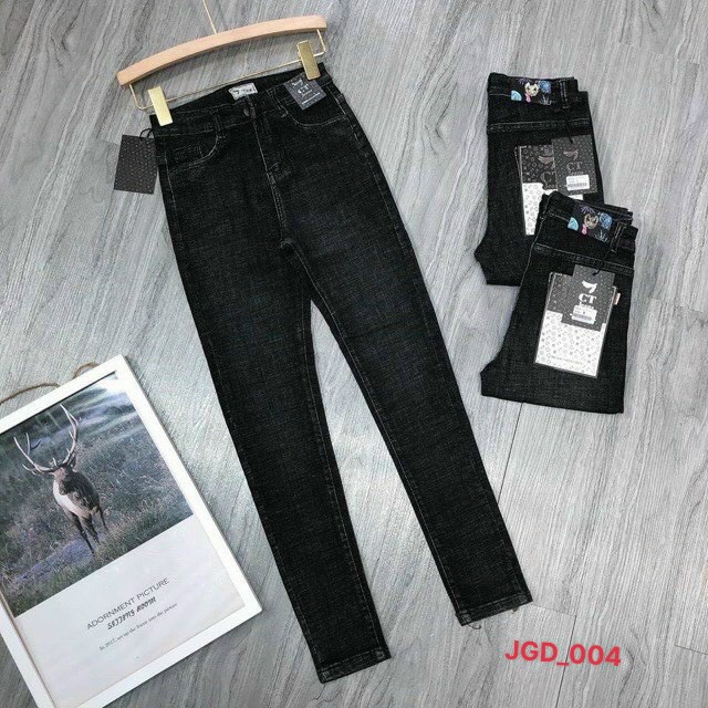 Quần Jean M04D ĐEN XƯỚC BỐ (Có Size Đại) Lưng Cao Co Giãn Tốt - Quần Bò Nữ Kiểu Dáng Basic - 050307