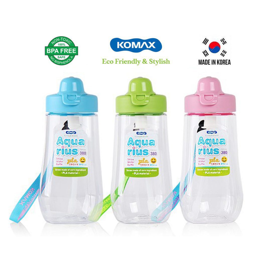 Bình nước trẻ em tritan komax hàn quốc aquarius 380ml có dây đeo, free bpa, chịu nhiệt độ -20 độ c đến 106 độ c